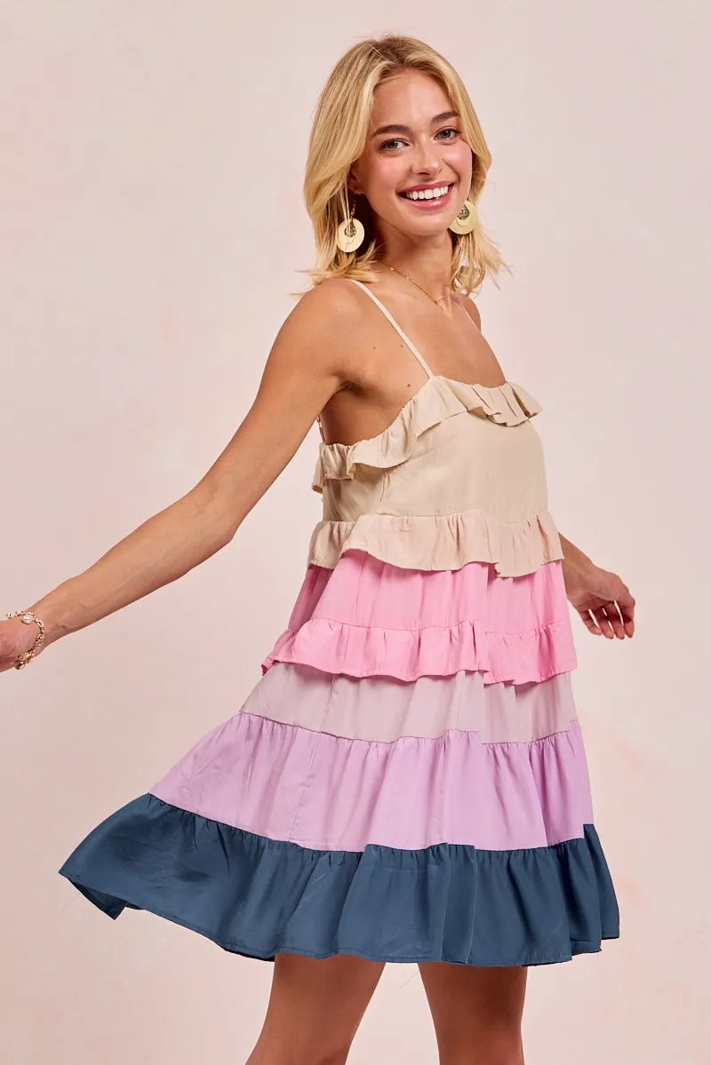 BiBi Color Blocked Tiered Dress