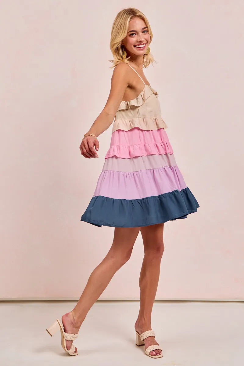BiBi Color Blocked Tiered Dress