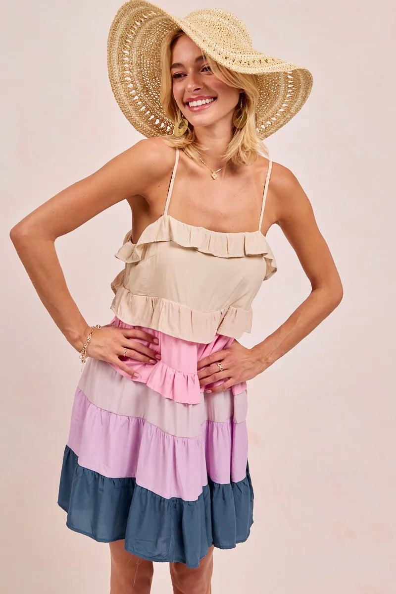 BiBi Color Blocked Tiered Dress