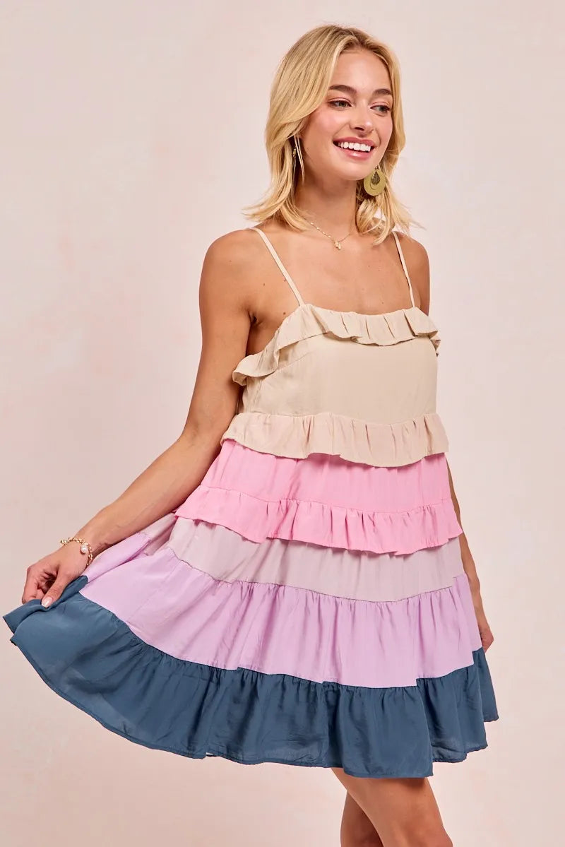 BiBi Color Blocked Tiered Dress
