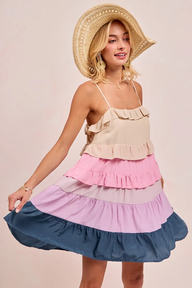 BiBi Color Blocked Tiered Dress