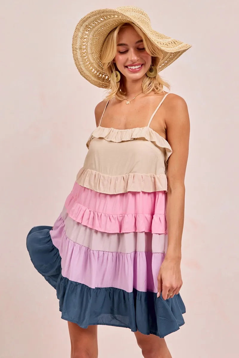 BiBi Color Blocked Tiered Dress