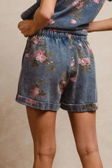 BiBi Floral Printed Denim Short Pants With Pocket