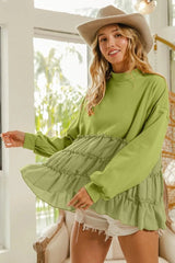 BiBi French Terry and Woven Mixed Tiered Top