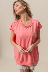 BiBi French Terry Drop Shoulder Basic Top CORAL / S