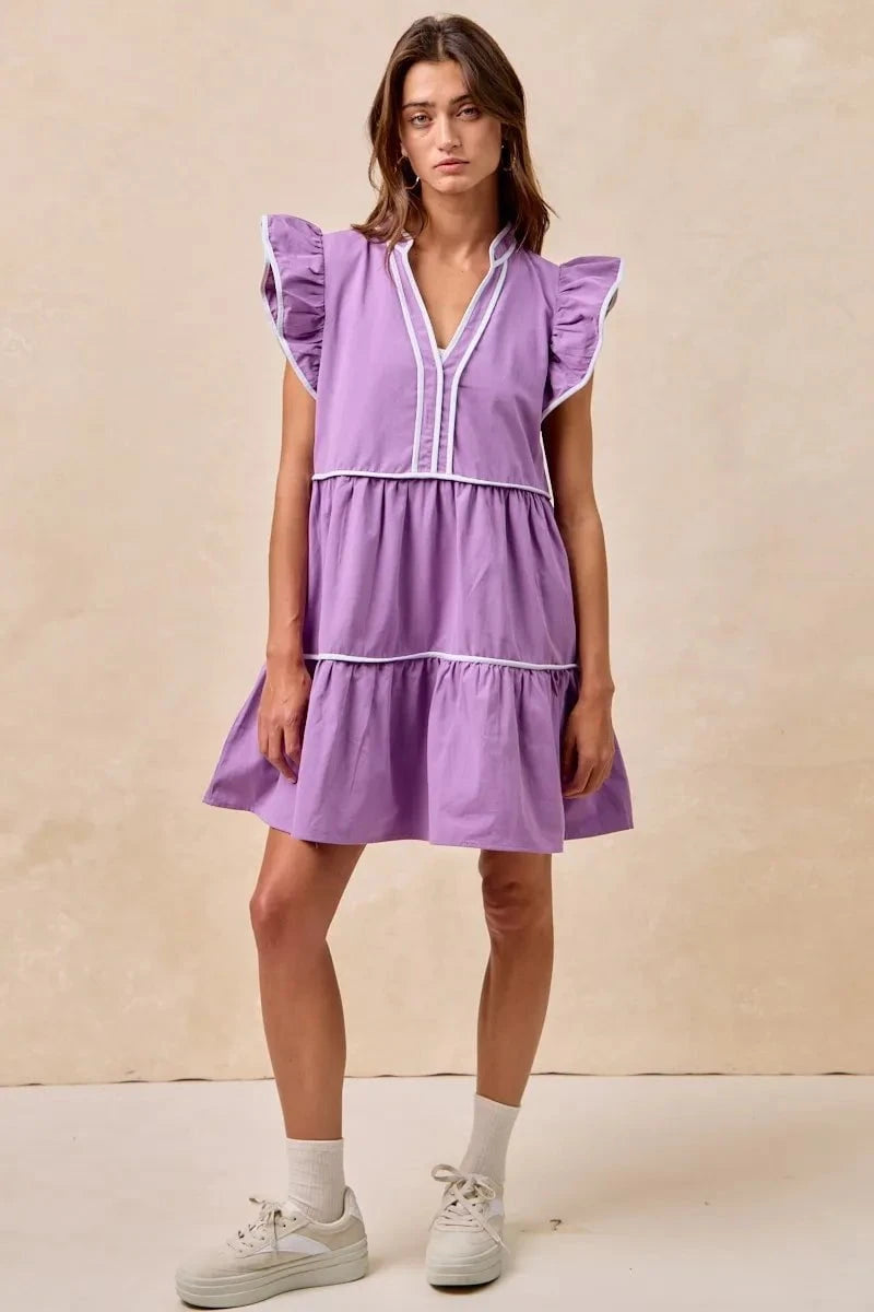 BiBi Gameday Theme Contrast Binding Ruffled Dress