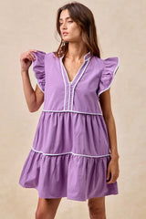 BiBi Gameday Theme Contrast Binding Ruffled Dress