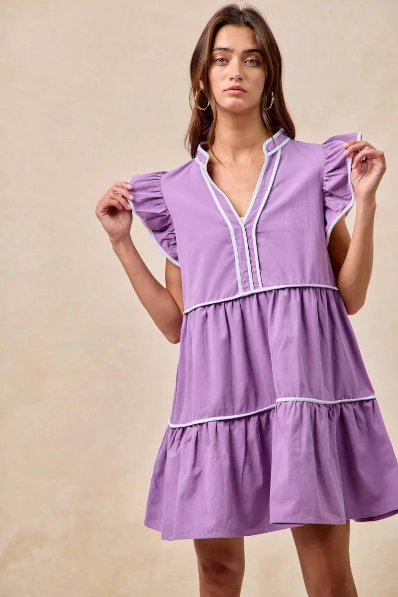 BiBi Gameday Theme Contrast Binding Ruffled Dress