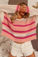 BiBi Hollow Out Yoke Detail Striped Sweater