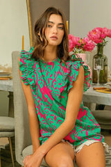 BiBi Leopard Leaves Print Woven Top