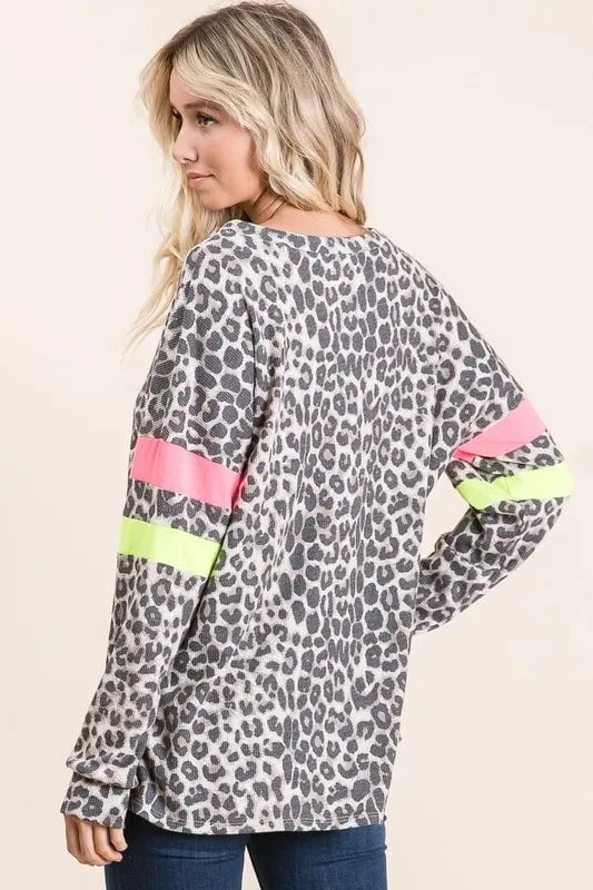 BiBi Leopard Thermal Top with Contrast Color Block