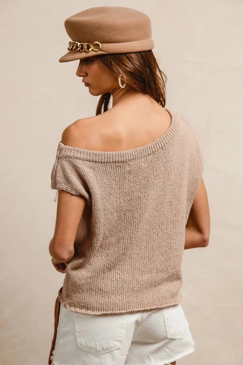 BiBi One Side Off Shoulder Knit Top