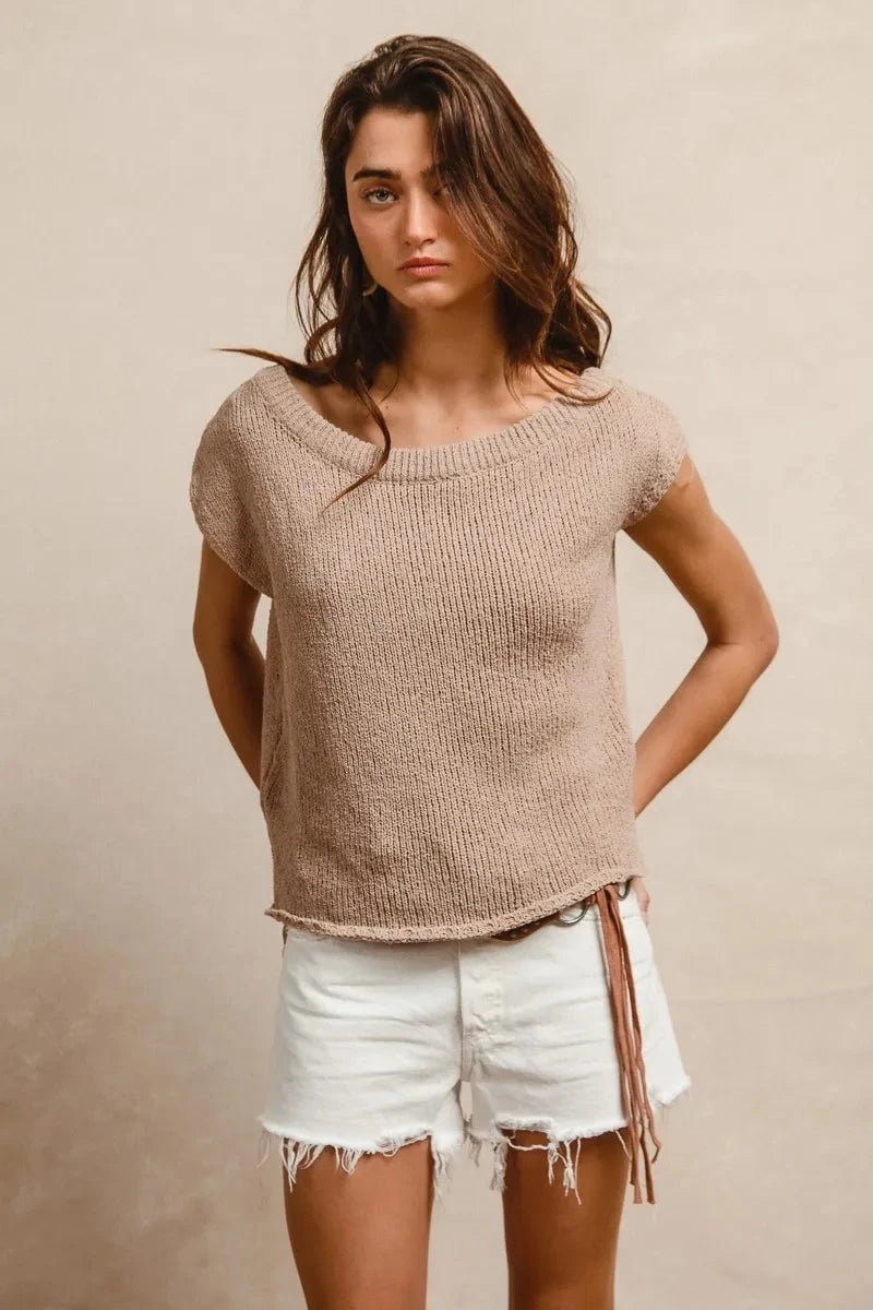 BiBi One Side Off Shoulder Knit Top