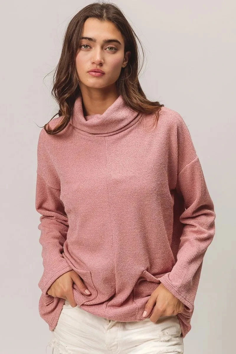 BiBi Piper Rib Double Pocket Turtle Neck Sweater