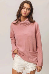 BiBi Piper Rib Double Pocket Turtle Neck Sweater MAUVE / S