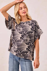 BiBi Print Woven Ruffled Sleeves Top