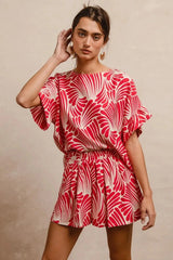 BiBi Print Woven Ruffled Sleeves Top