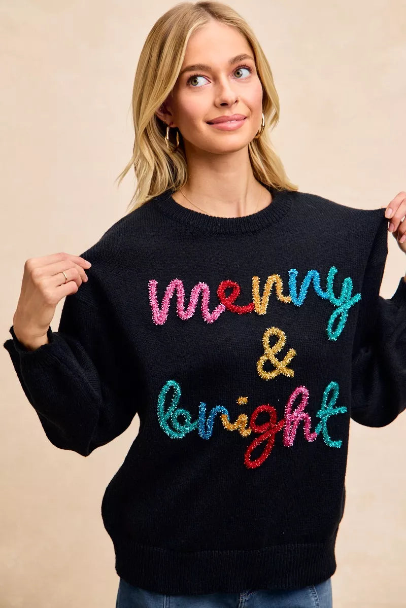 BiBi Tinsel Lettering Christmas Sweater
