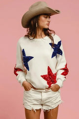 BiBi Velvet Sequin Star Patches Sweater Top
