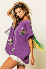 BiBi Vintage Washed Fleur Mardi Gras Top