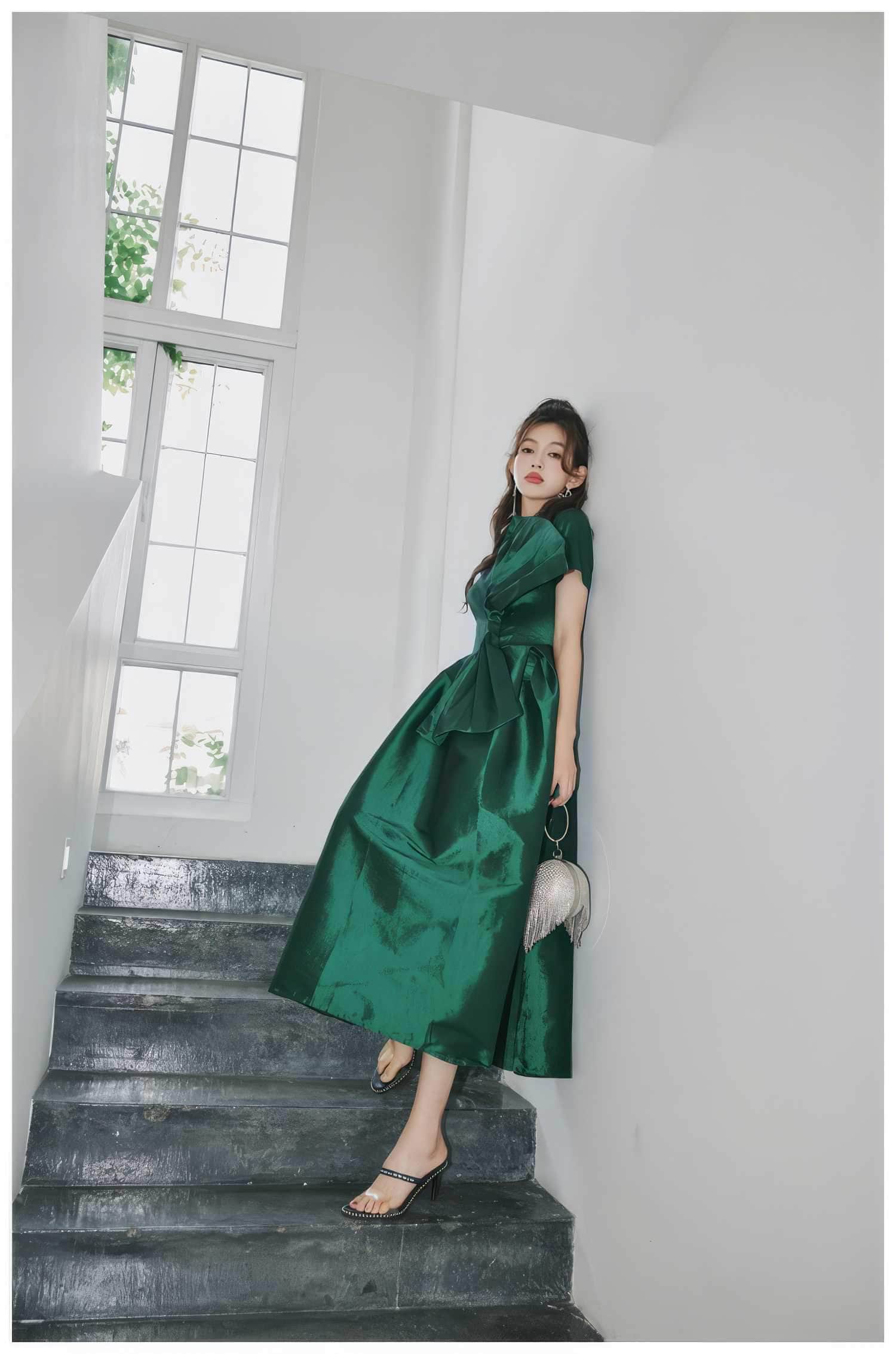 Big Bow Detail A-line Satin Dress