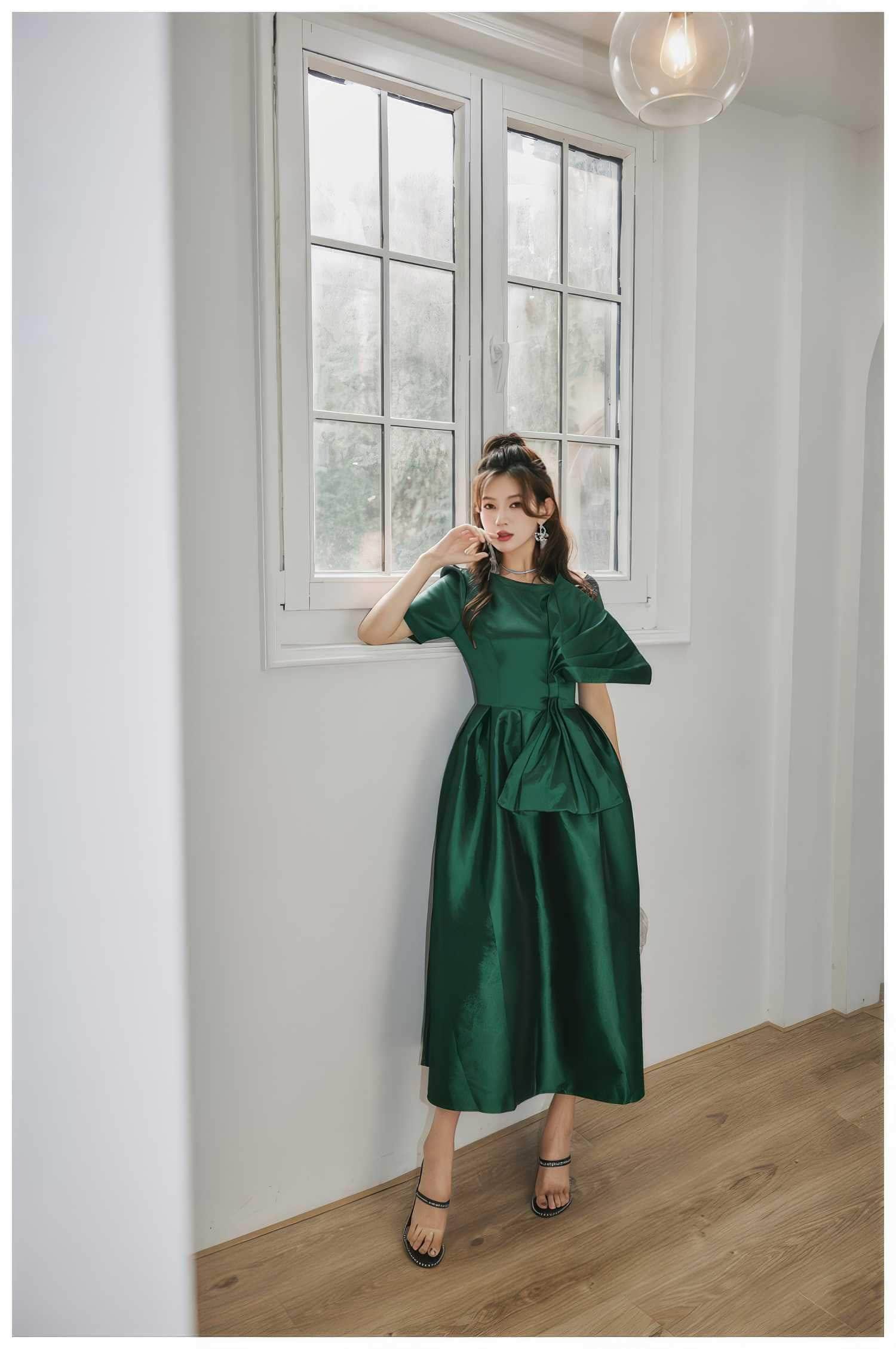 Big Bow Detail A-line Satin Dress