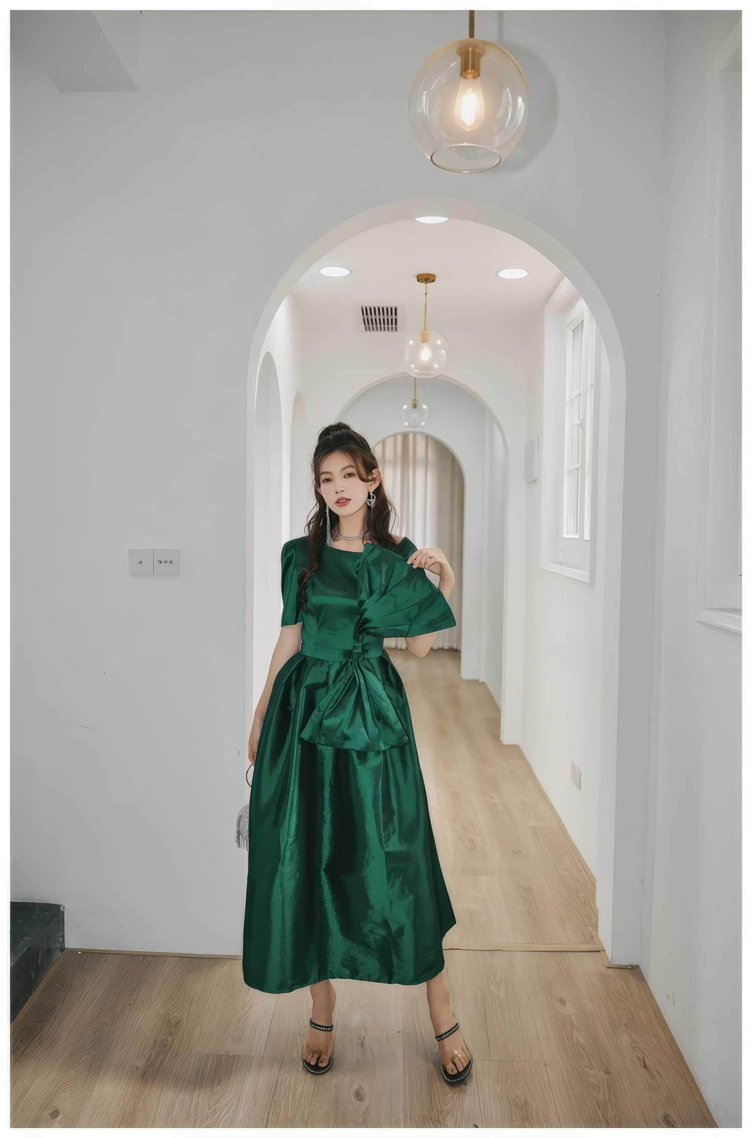 Big Bow Detail A-line Satin Dress