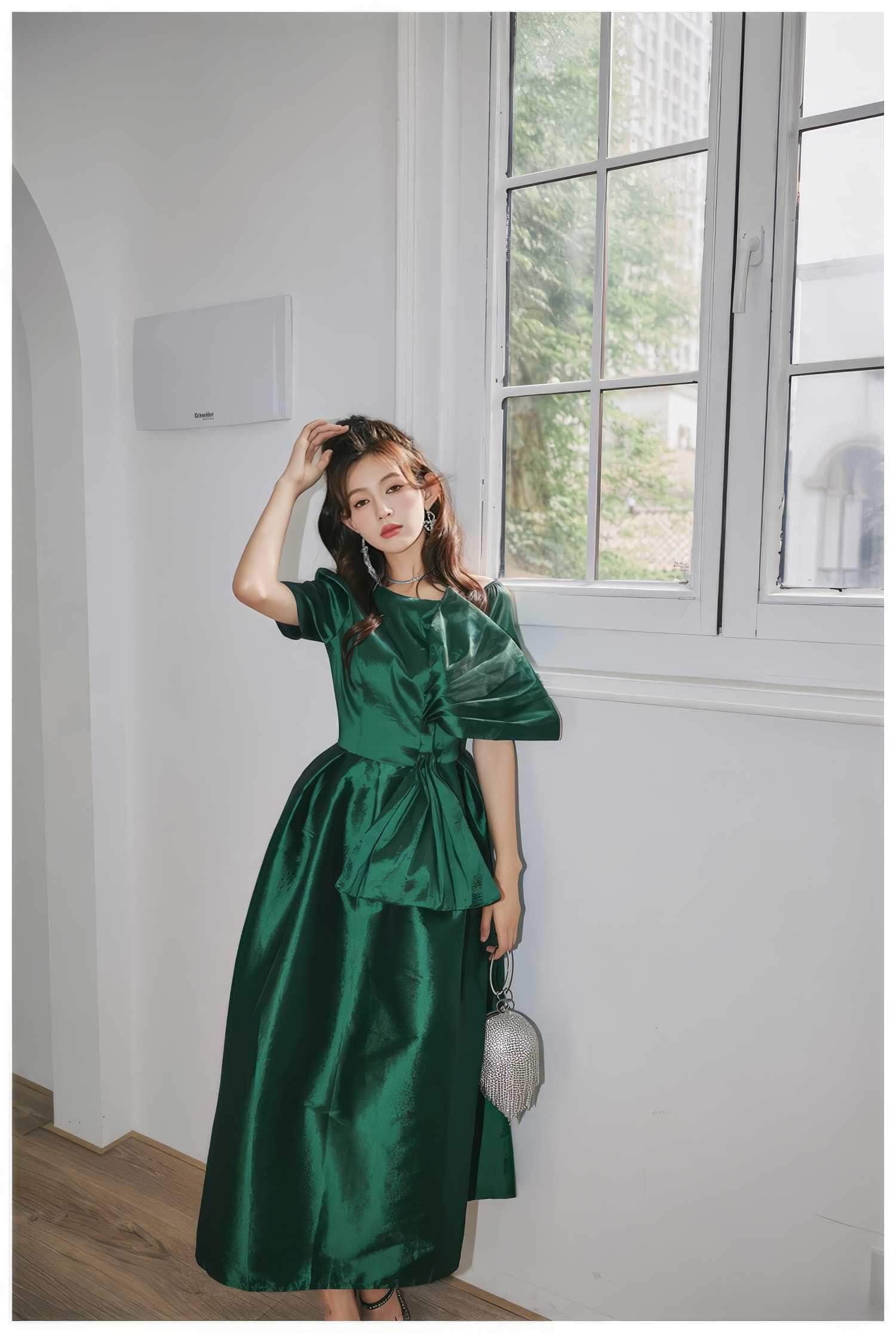Big Bow Detail A-line Satin Dress