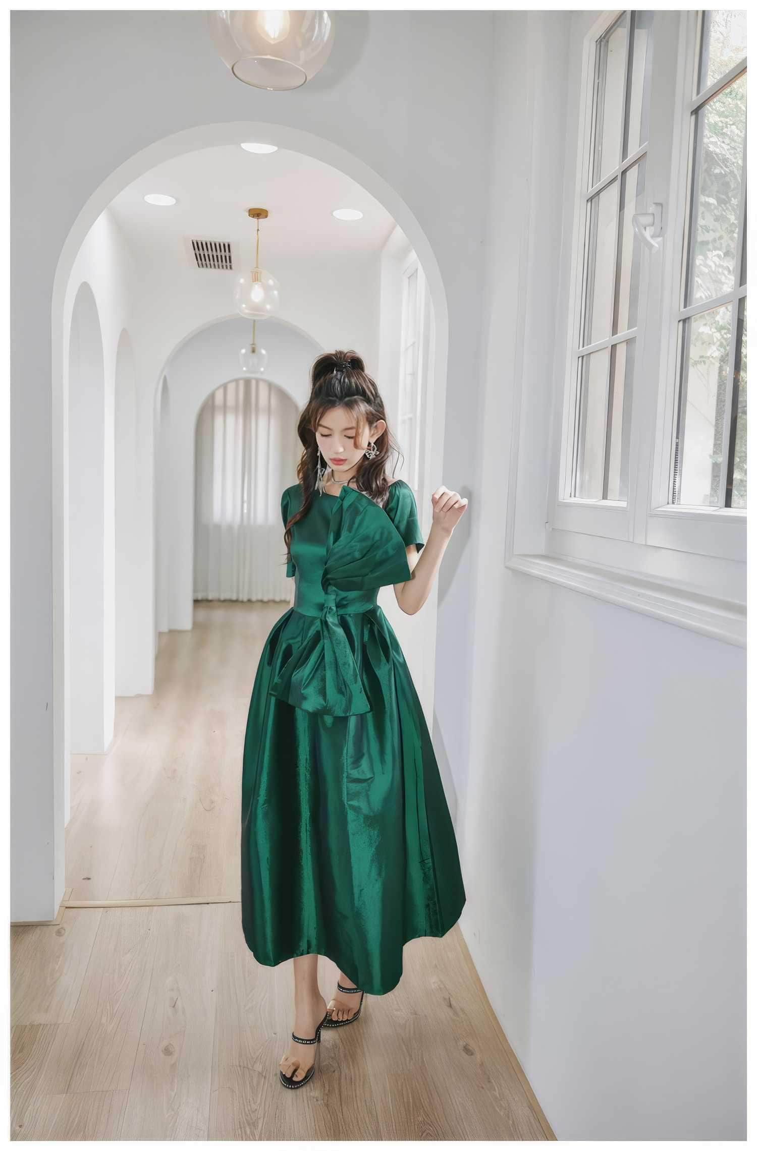 Big Bow Detail A-line Satin Dress
