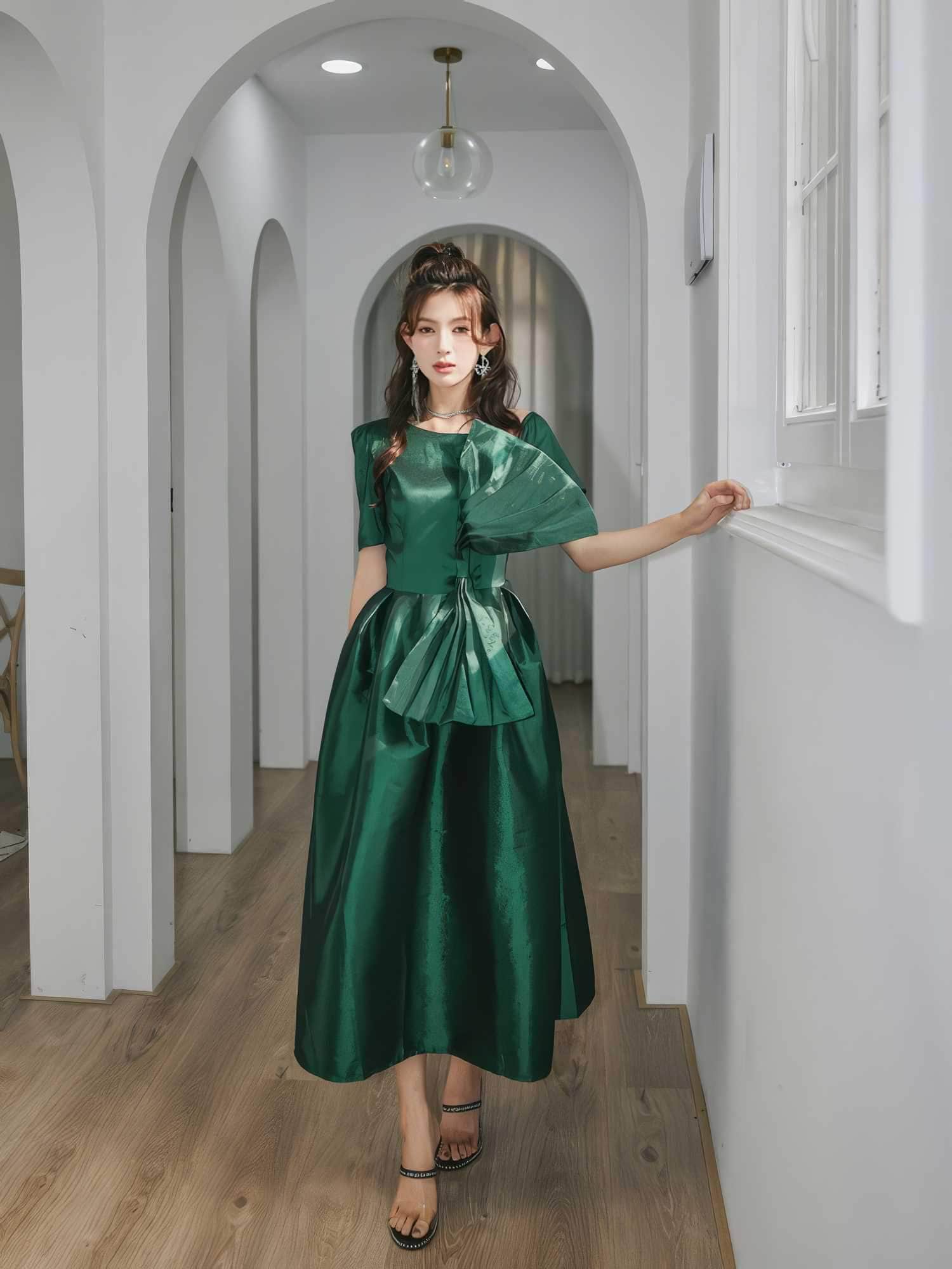 Big Bow Detail A-line Satin Dress