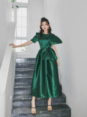 Big Bow Detail A-line Satin Dress S / Green