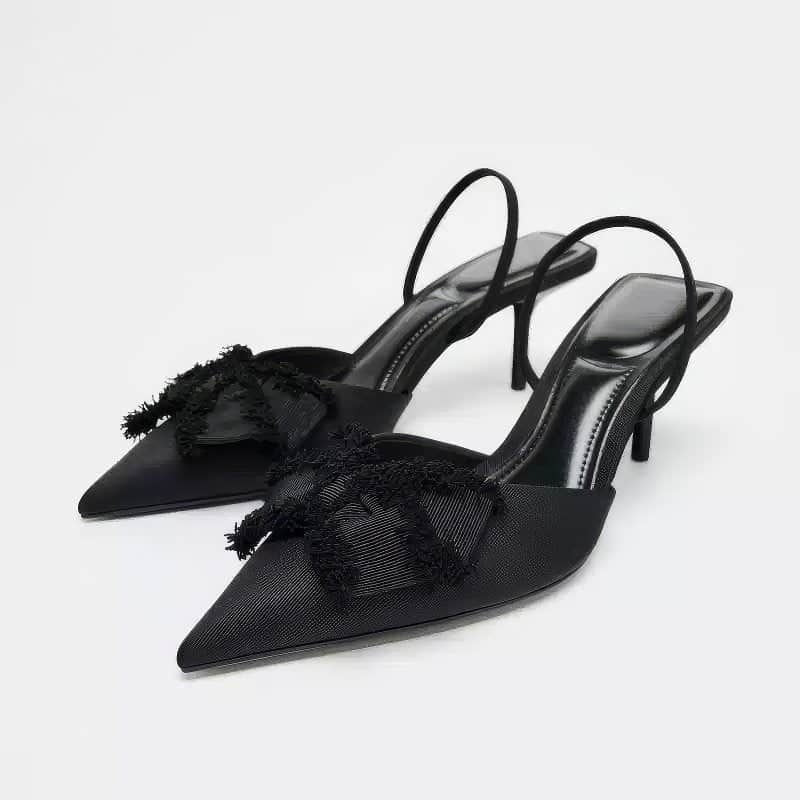 Black Bow Slingback Stiletto Heels EU 34 / Black