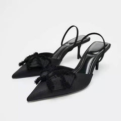 Black Bow Slingback Stiletto Heels EU 34 / Black
