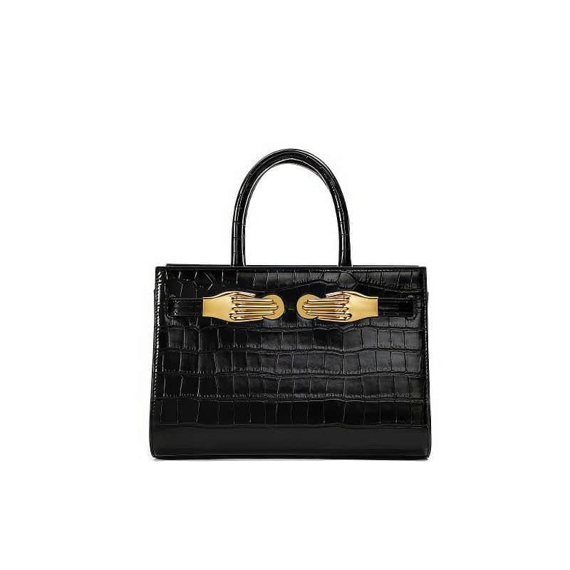Black Croc-Effect Leather Small Tote Black