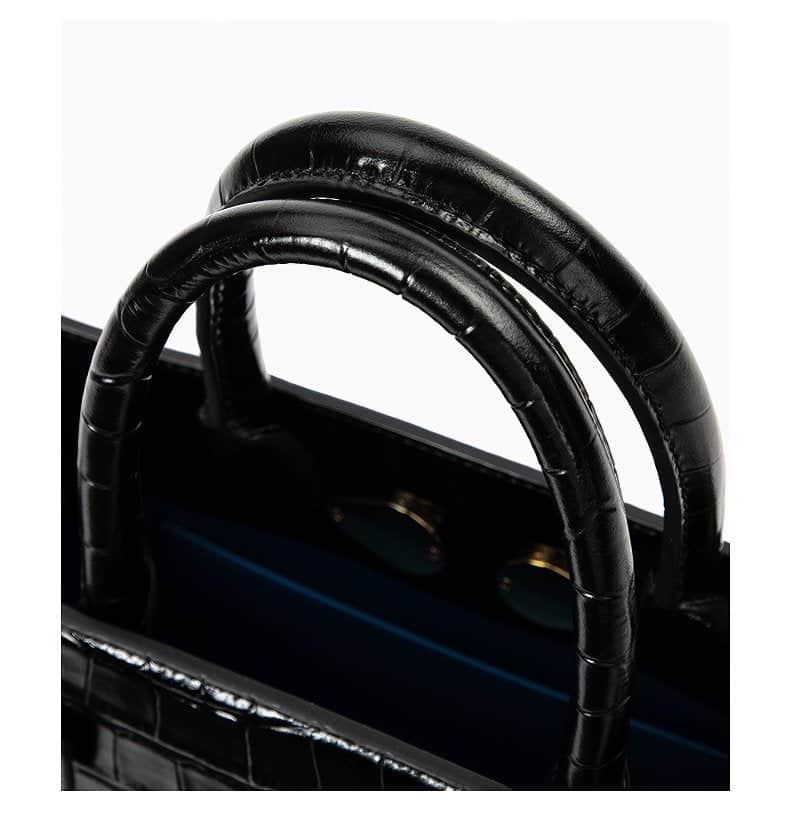 Black Croc-Effect Leather Small Tote Black