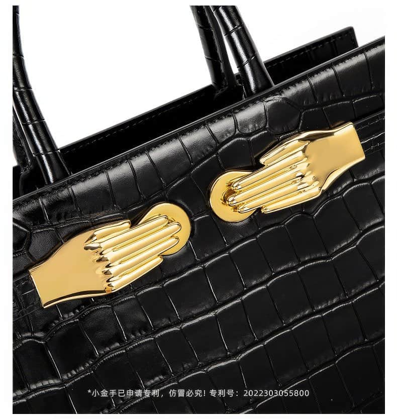 Black Croc-Effect Leather Small Tote Black