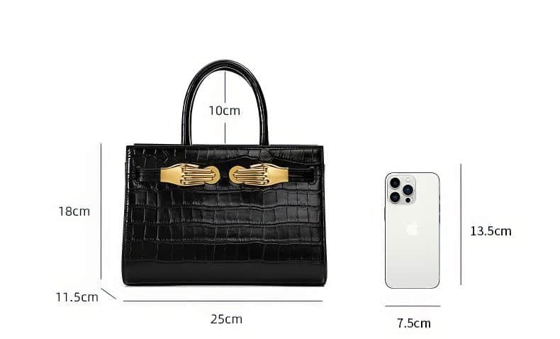 Black Croc-Effect Leather Small Tote Black