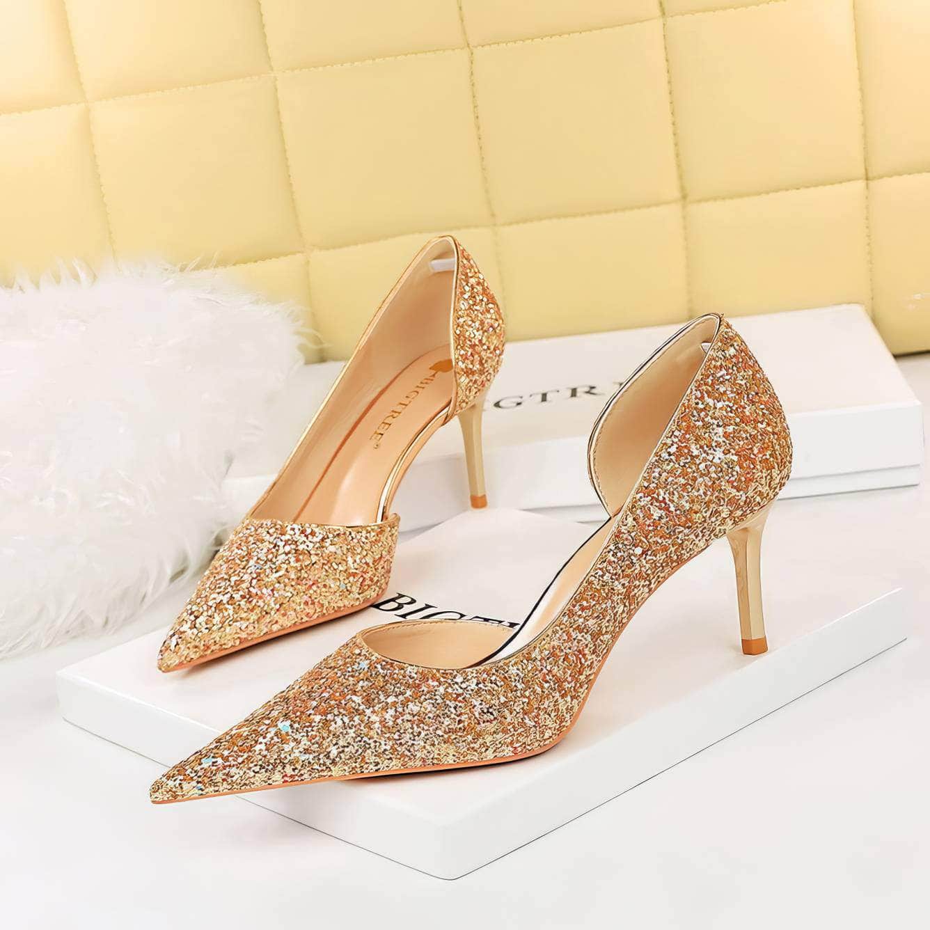 Bling Sequin Pointed Toes Heels Pumps