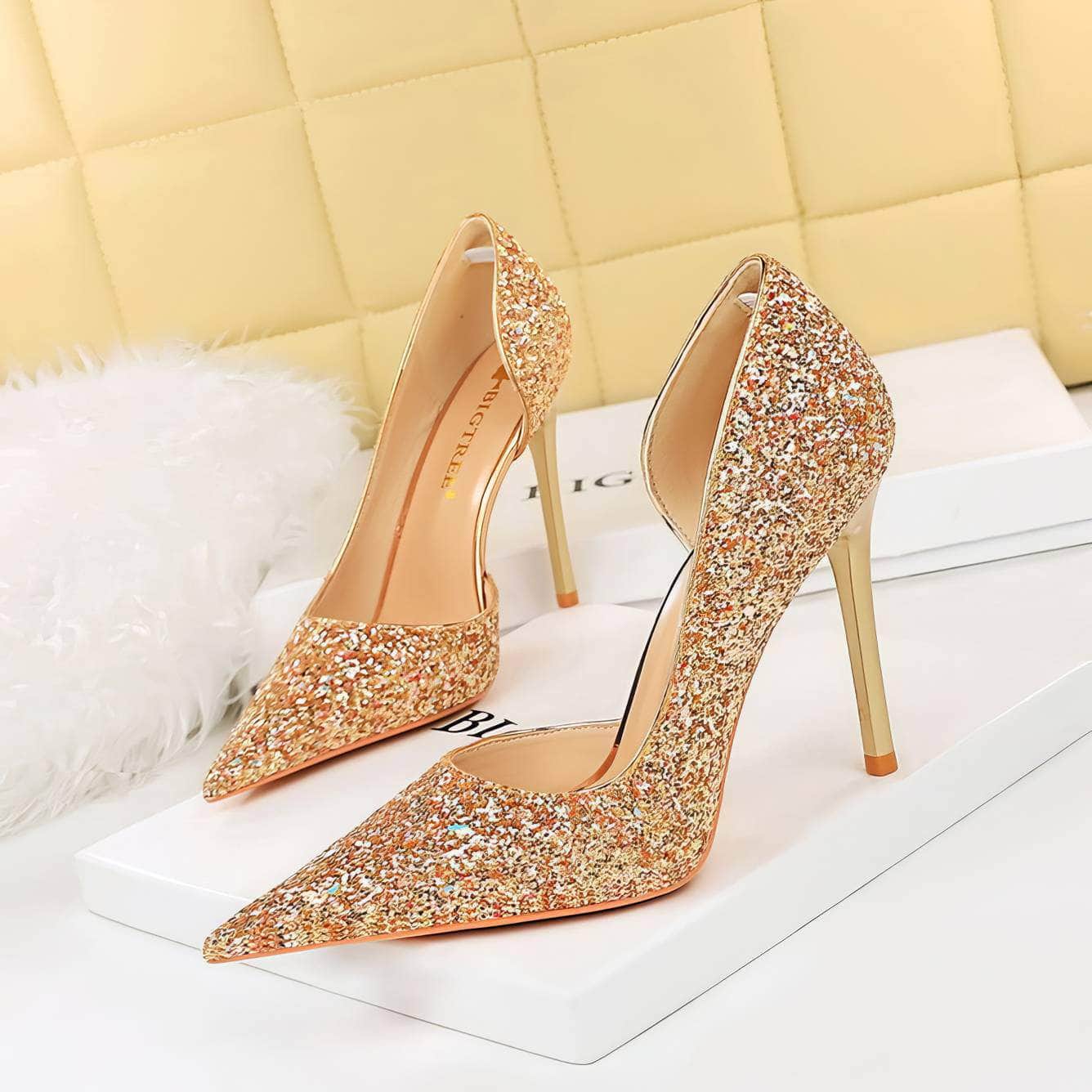 Bling Sequin Pointed Toes Heels Pumps
