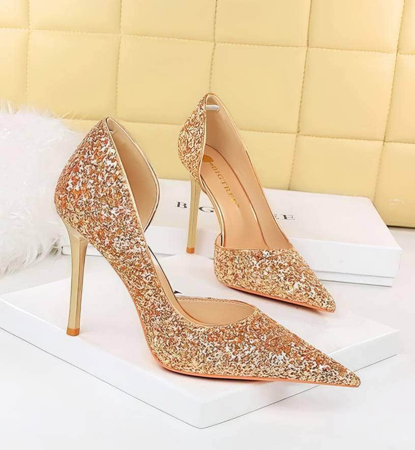 Bling Sequin Pointed Toes Heels Pumps