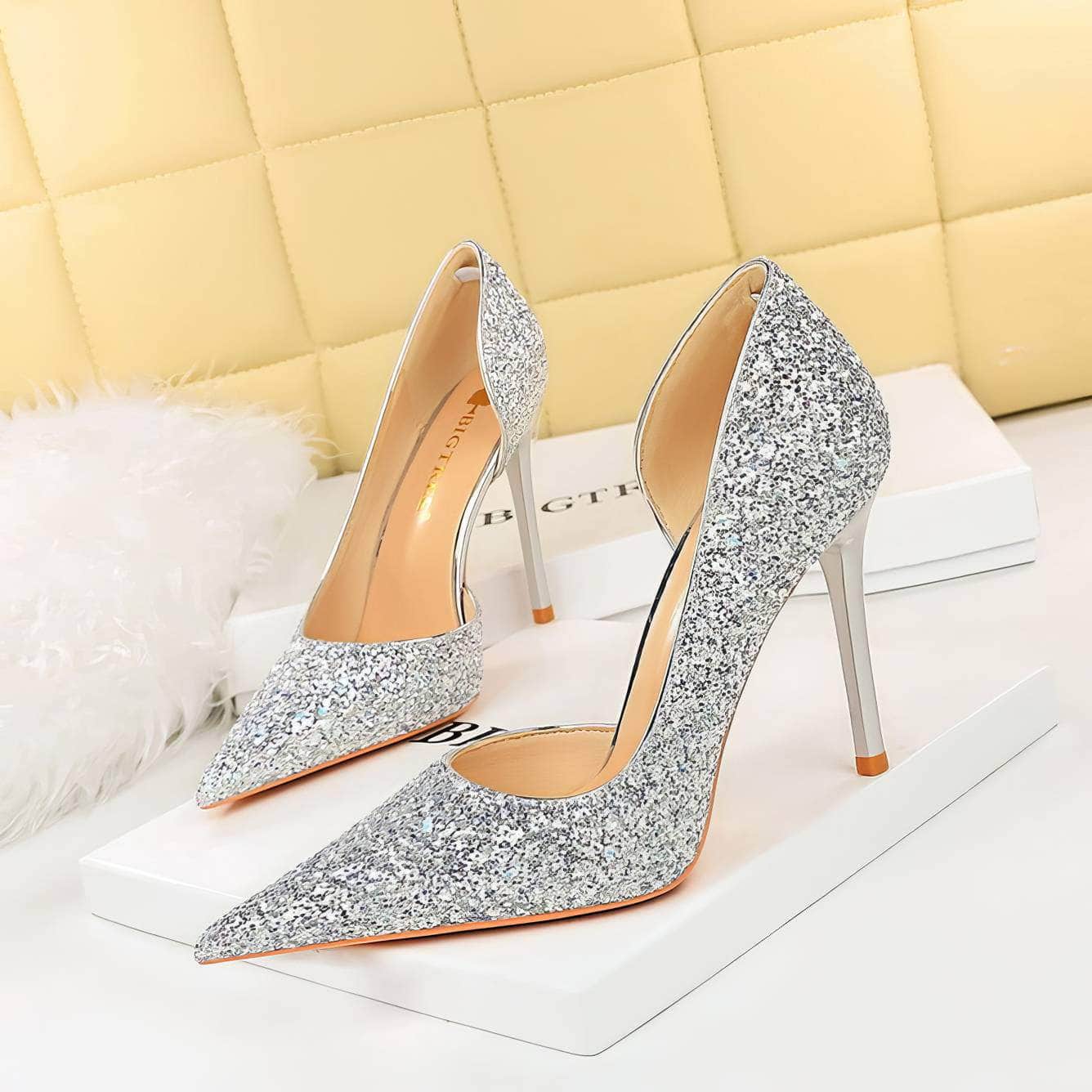 Bling Sequin Pointed Toes Heels Pumps
