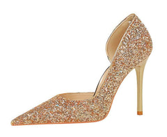 Bling Sequin Pointed Toes Heels Pumps EU 33 / Gold / 7CM