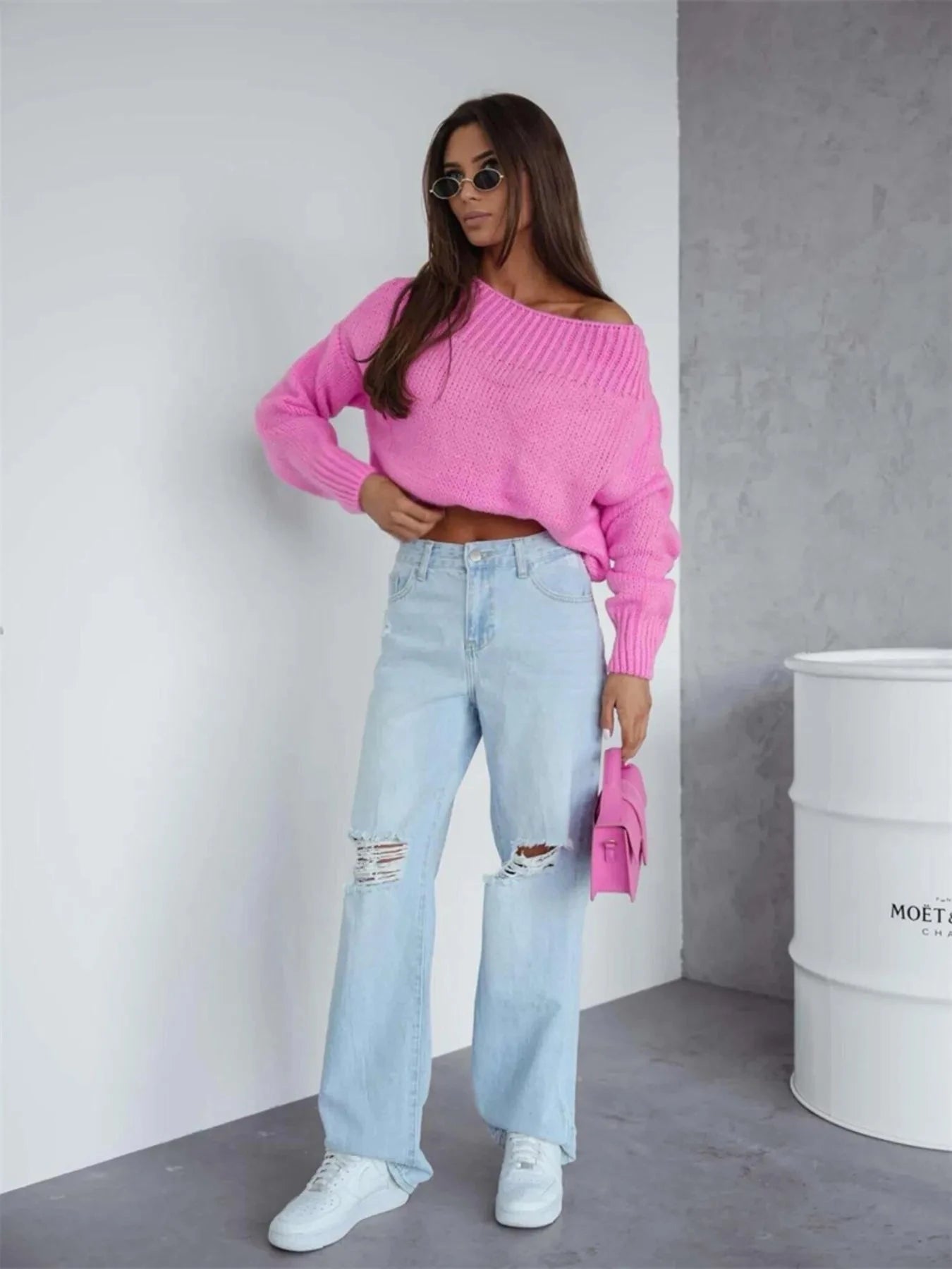 Boat Neck Drop Shoulder Sweater