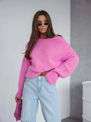 Boat Neck Drop Shoulder Sweater Deep Rose / S