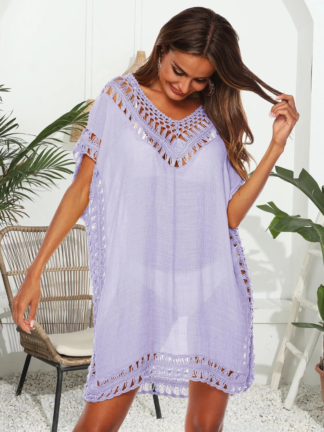 Bohemian Crochet Trim Beach Cover Up Dress