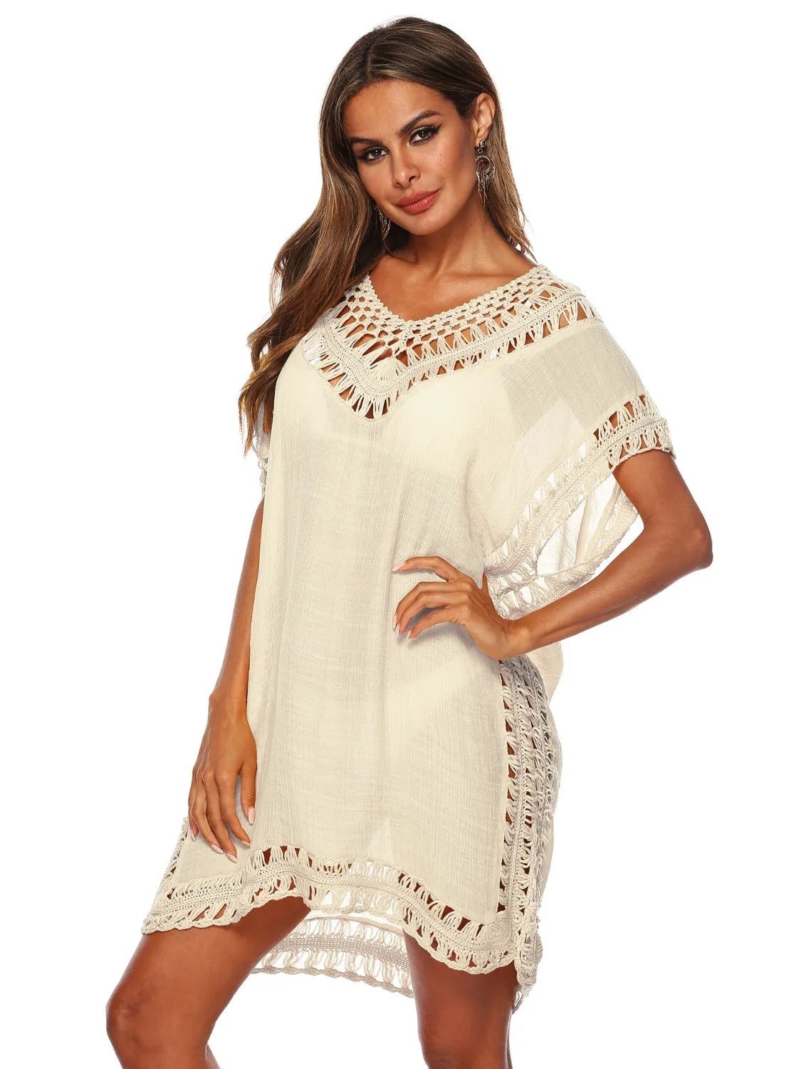 Bohemian Crochet Trim Beach Cover Up Dress Pastel Yellow / One Size
