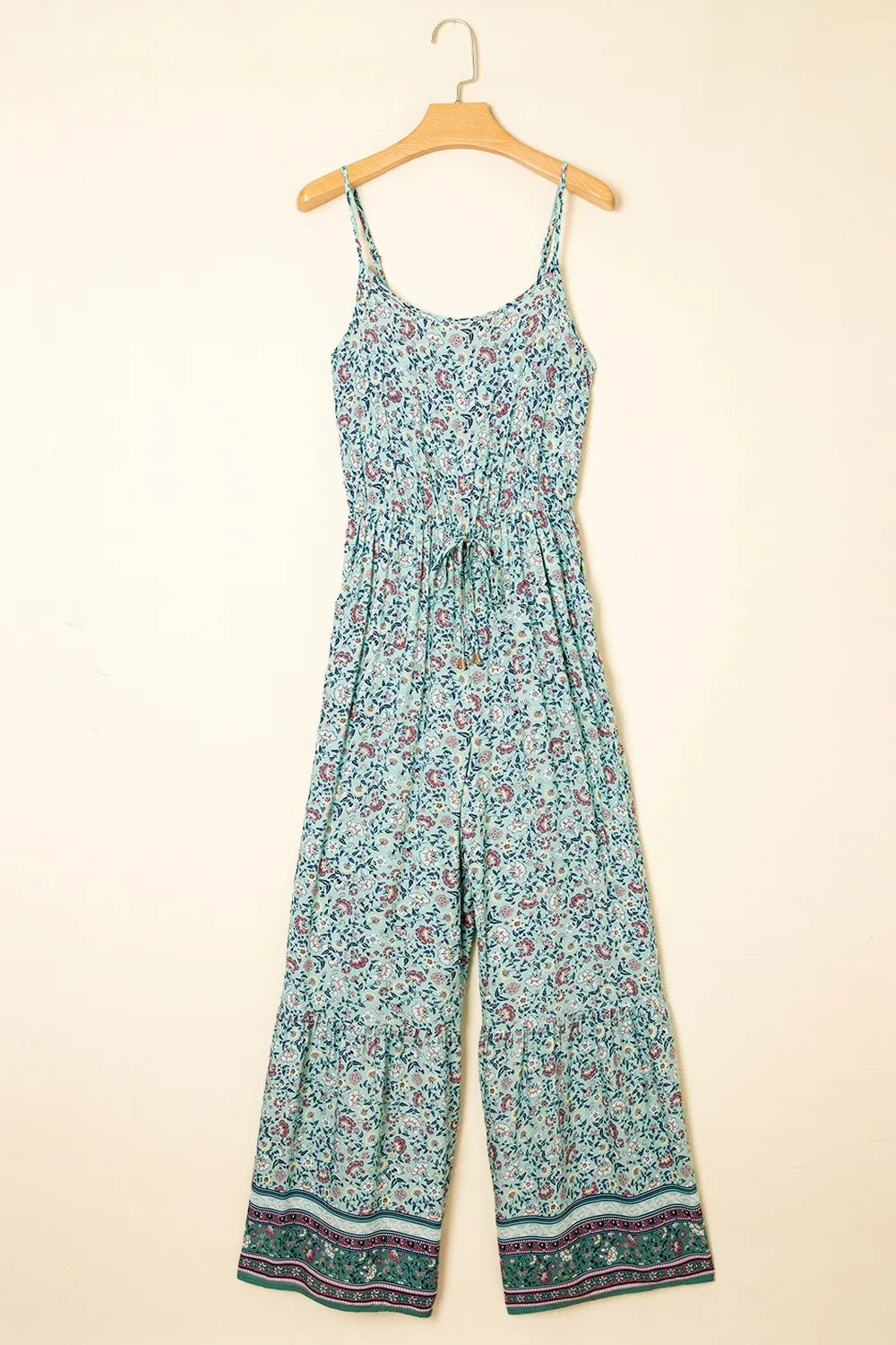 Bohemian Floral Ruffle Bottom Spaghetti Strap Jumpsuit