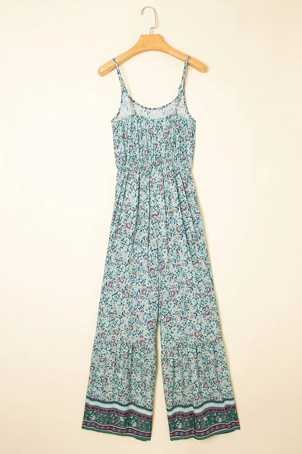 Bohemian Floral Ruffle Bottom Spaghetti Strap Jumpsuit