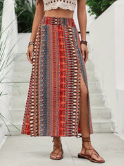 Bohemian Print Split Maxi Skirt
