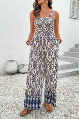 Bohemian Print Wide Leg Jumpsuit